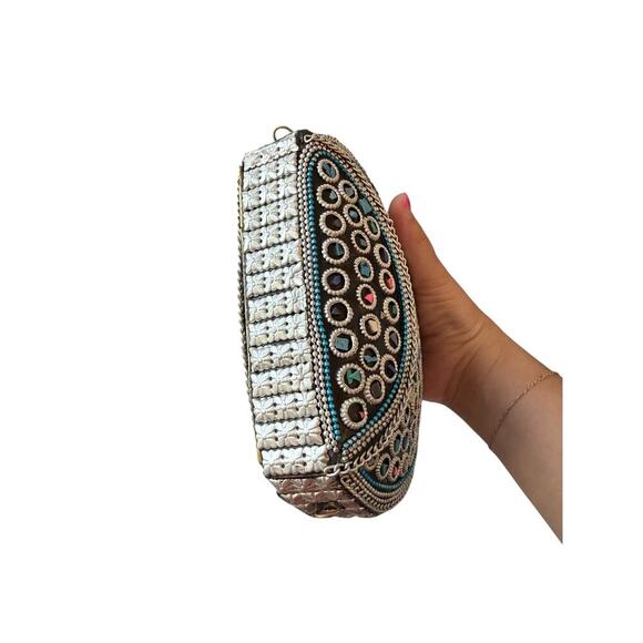 Ramla Women's Multicolor Atom Moroccan Mosaic Stone Crossbody Clutch - Picture 6 of 11